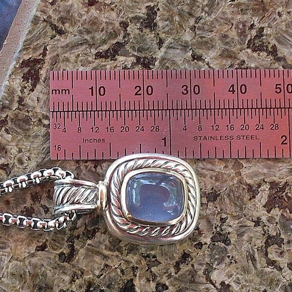 Retired David Yurman Albion Blue Chalcedony Enhancer Pendant w/Chain - 14K/925 - Picture 11 of 13